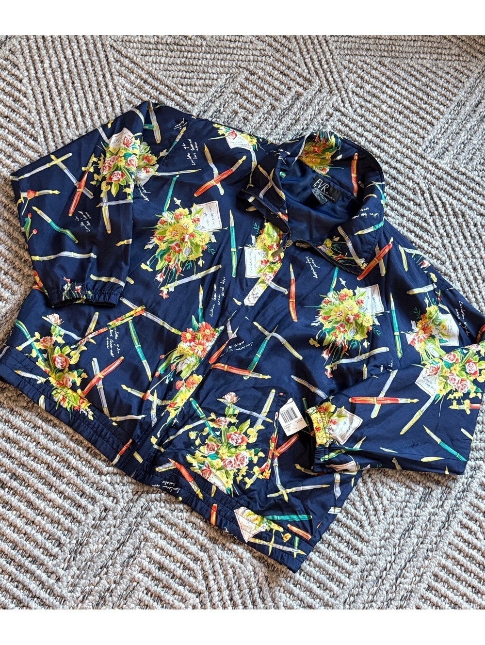 EVR XL Silk Floral Print Jacket with Polyester Lining